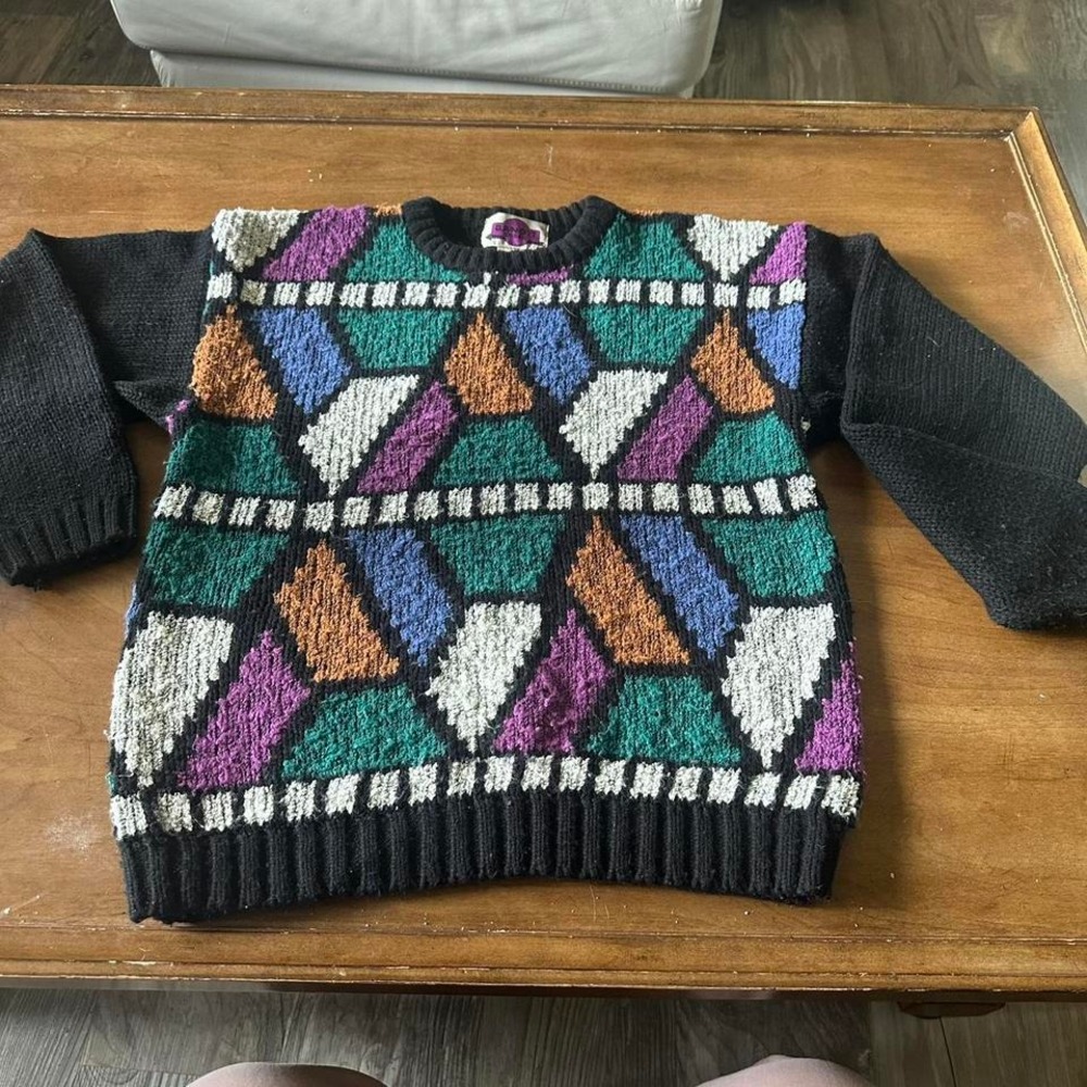 Vintage urban bandit sweater women's large geometric color block pattern
